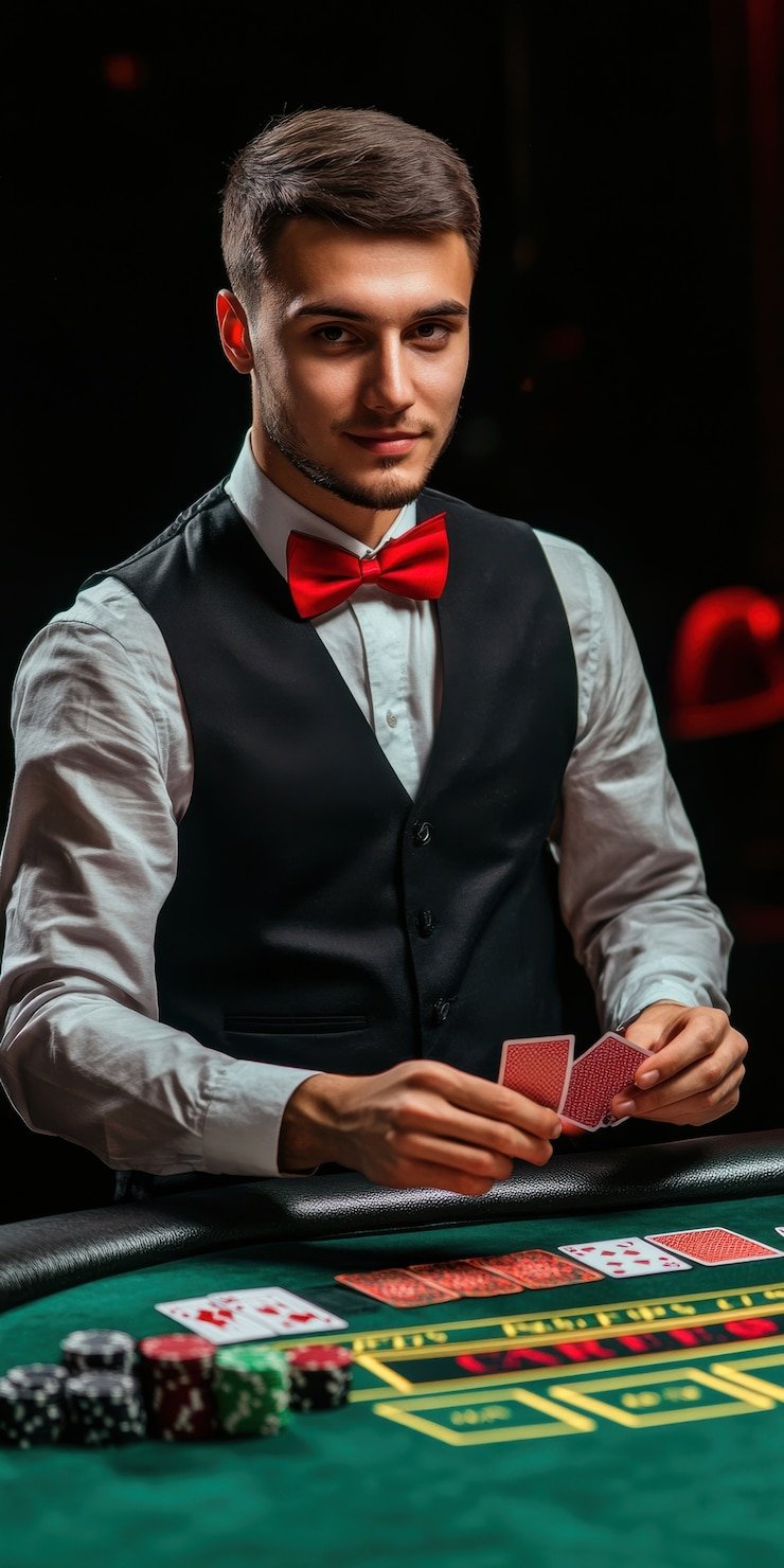Live casino blackjack table with dealer and player cards